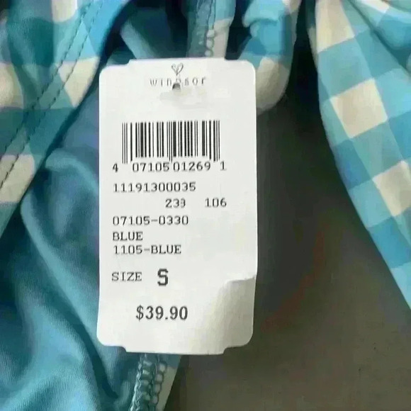 Windsor Blue White Gingham Tie Waist Open Back Pull On One Piece Swimsuit Size S - Picture 3 of 9